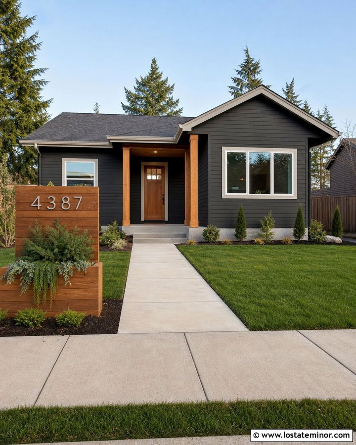 Black House With Number Planter Box - 30 Black House Design With House Numbers Ideas