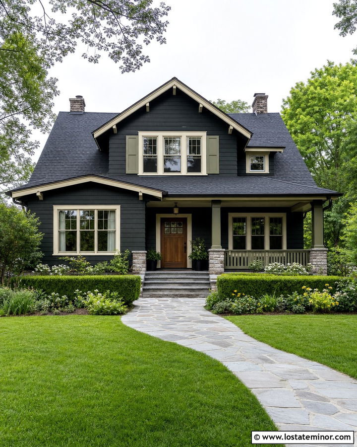 Black House With Olive Green Accents - 30 Black House Design With Accents Ideas