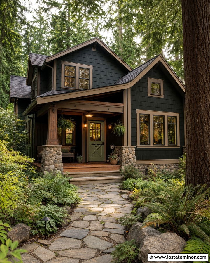 Black House With Olive Green Dutch Door - 30 Black House Design With Dutch Door Ideas