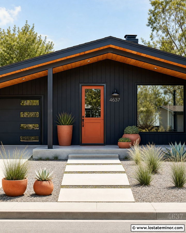 Black House With Orange Dutch Door - 30 Black House Design With Dutch Door Ideas