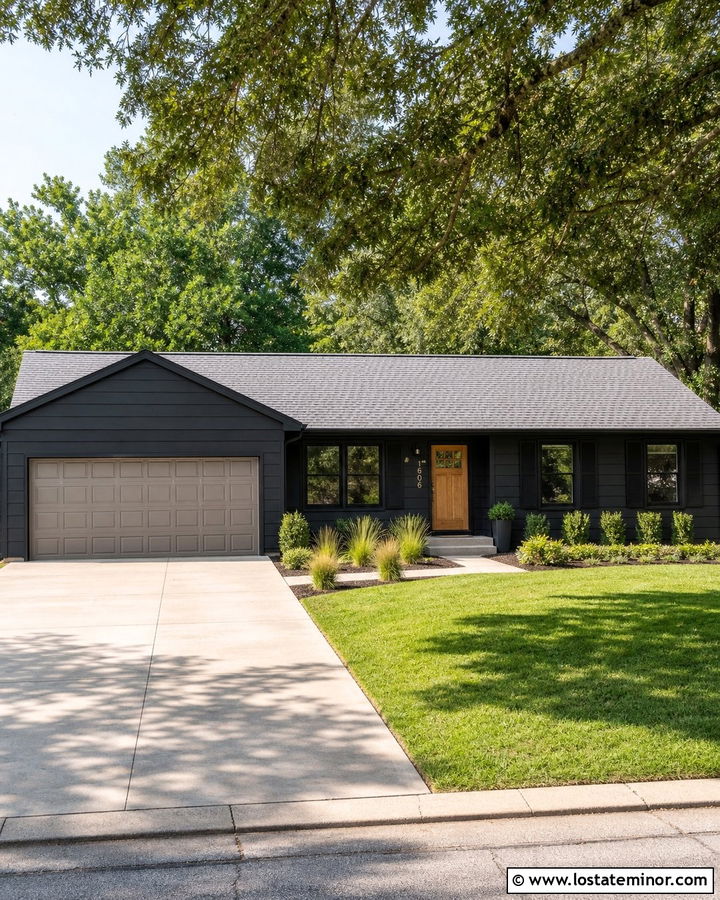 Black House With Painted Garage Door - 30 Black House Design With Garage Door Ideas