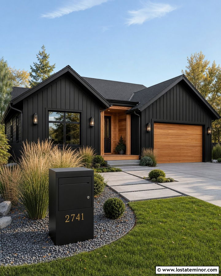 Black House With Parcel Mailbox - 30 Black House Design With Mailbox Ideas