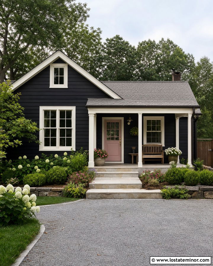 Black House With Pink Dutch Door - 30 Black House Design With Dutch Door Ideas