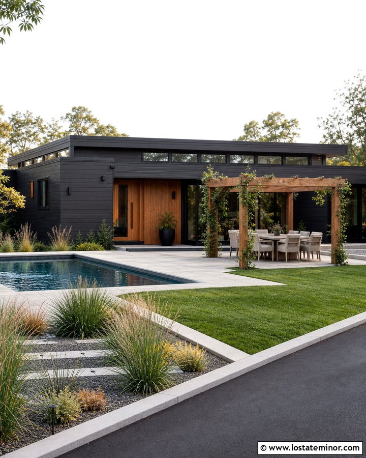 Black House With Pool And Pergola - 30 Black House Design With Swimming Pool Ideas