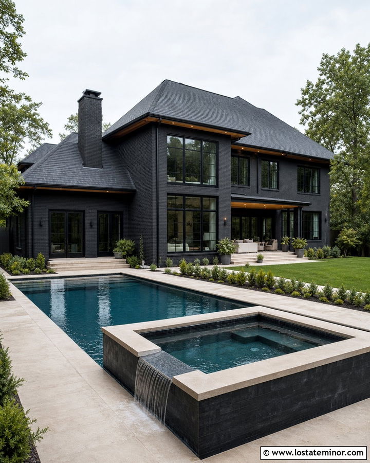 Black House With Pool And Raised Spa - 30 Black House Design With Swimming Pool Ideas