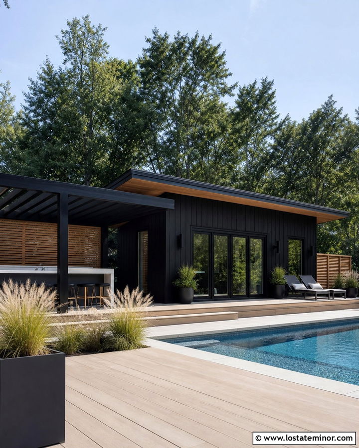 Black House With Pool Deck - 30 Black House Design With Deck Ideas