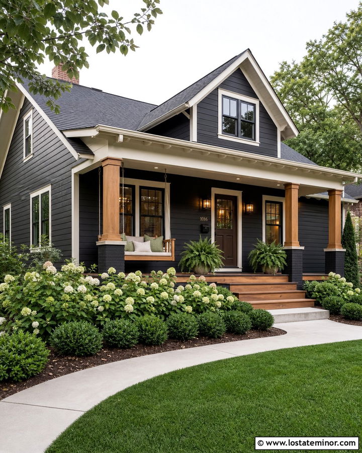 Black House With Porch Swing - 30 Black House Design With Front Porch Ideas