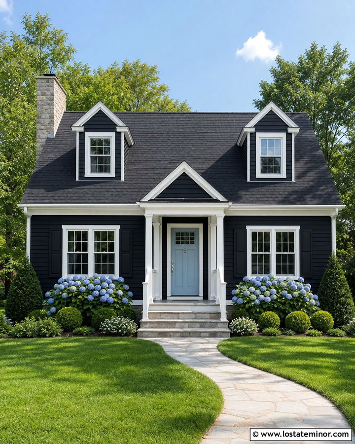 Black House With Powder Blue Front Door - 30 Black House Design With Front Door Ideas