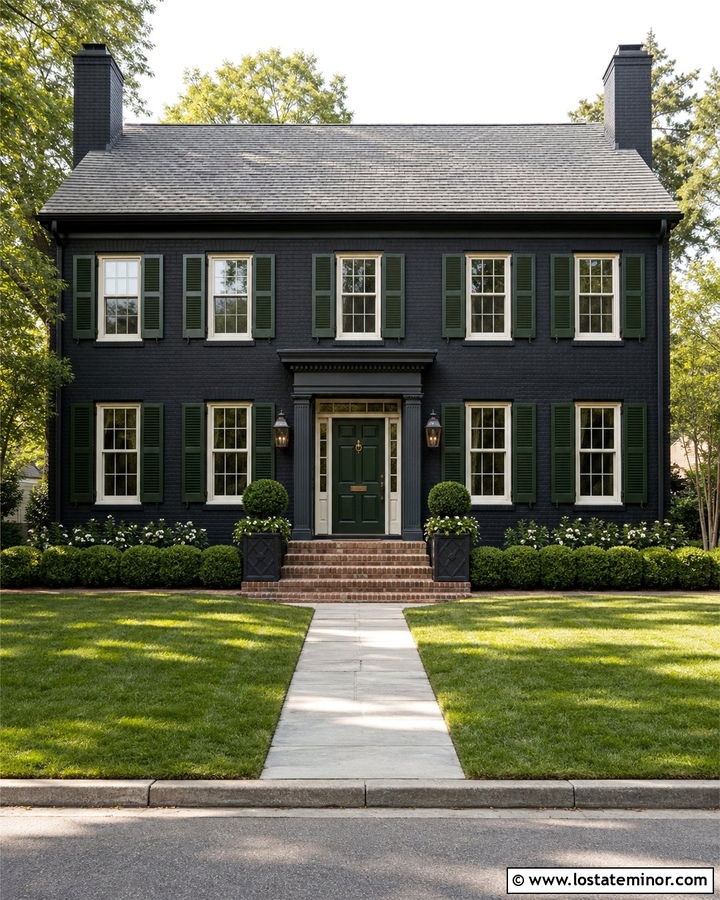 Black House With Raised Panel Shutters - 30 Black House Design With Shutters Ideas