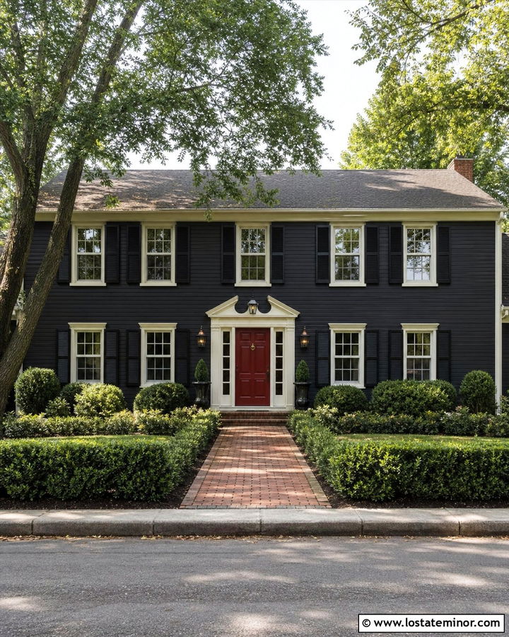 Black House With Red Front Door - 30 Black House Design With Front Door Ideas