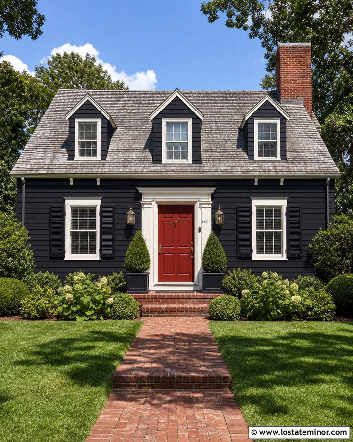 Black House With Red Front Door - 30 Black House Design With Entry Door Ideas
