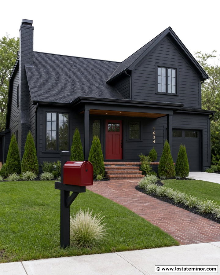 Black House With Red Mailbox - 30 Black House Design With Mailbox Ideas