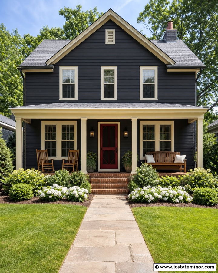 Black House With Red Screen Door - 30 Black House Design With Screen Door Ideas