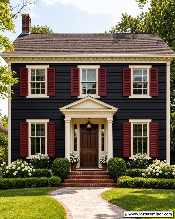 Black House With Red Shutters - 30 Black House Design With Shutters Ideas