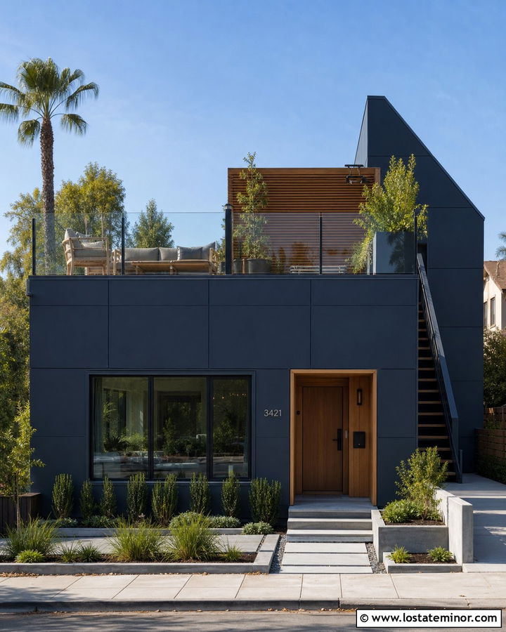 Black House With Rooftop Deck - 30 Black House Design With Deck Ideas