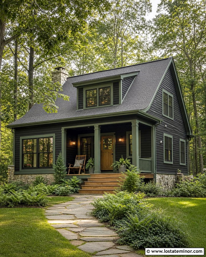 Black House With Sage Green Trim - 30 Black House Design With Trim Ideas