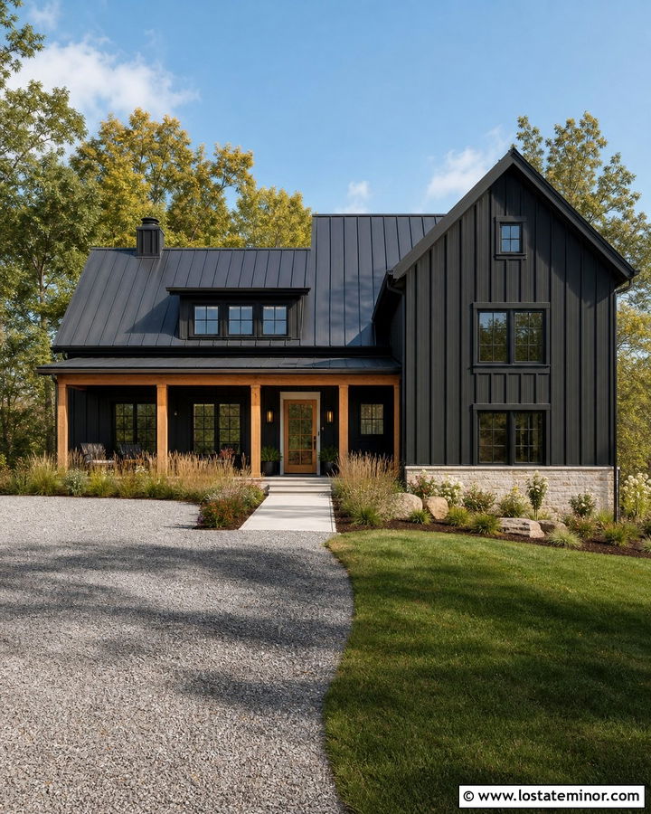 Black House With Screen Door And Metal Roof - 30 Black House Design With Screen Door Ideas