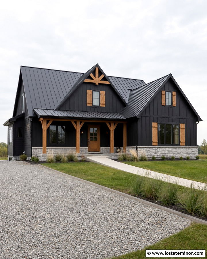Black House With Shutters And Metal Roof - 30 Black House Design With Shutters Ideas