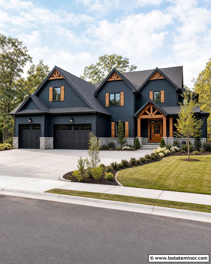 Black House With Shutters And Three Car Garage - 30 Black House Design With Shutters Ideas