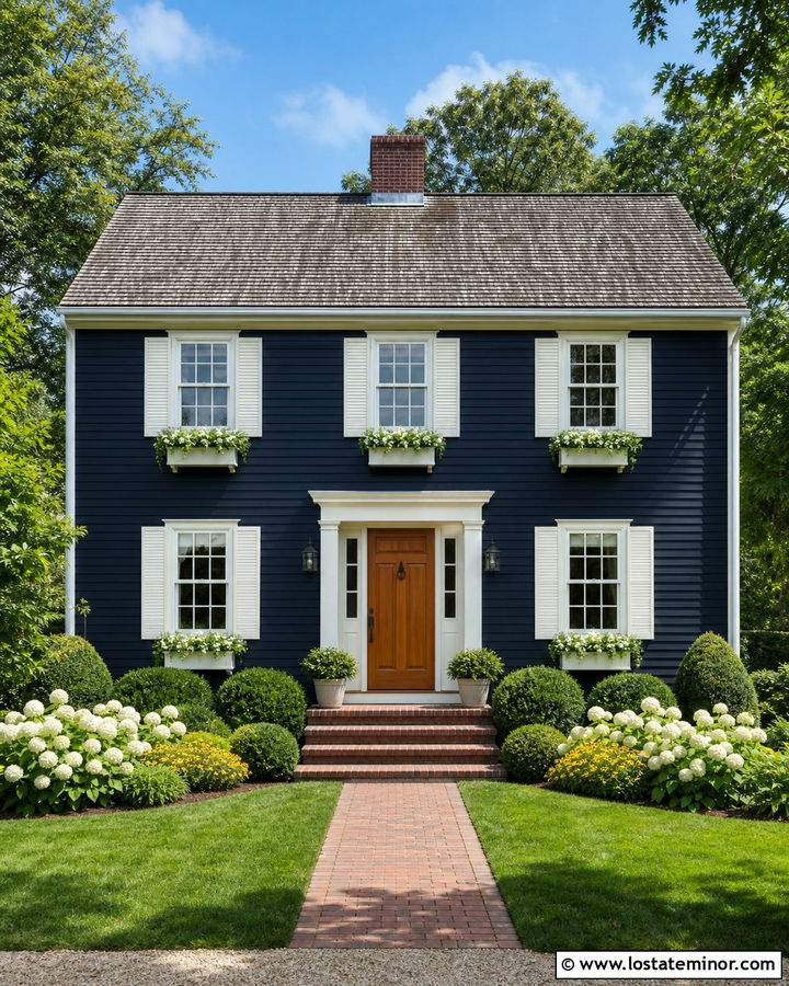 Black House With Shutters And Window Boxes - 30 Black House Design With Window Boxes Ideas