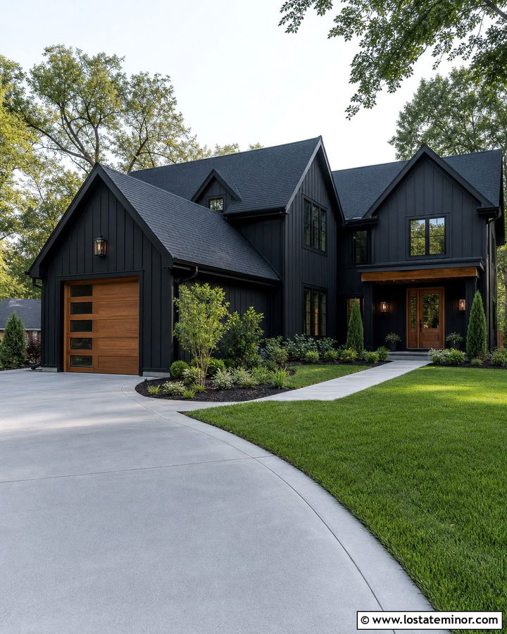 Black House With Side Entry Garage - 30 Black House Design With Garage Door Ideas