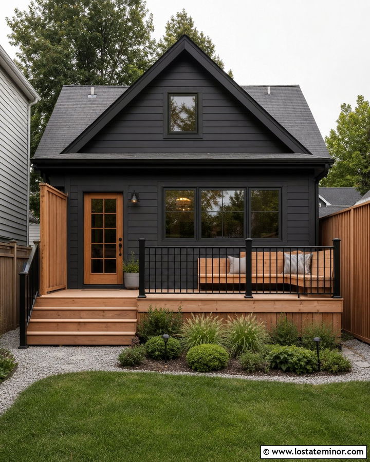 Black House With Small Backyard Deck - 30 Black House Design With Deck Ideas