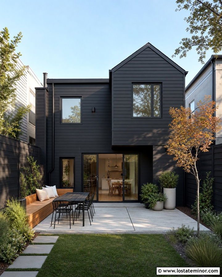 Black House With Small Backyard Patio - 30 Black House Design With Backyard Ideas