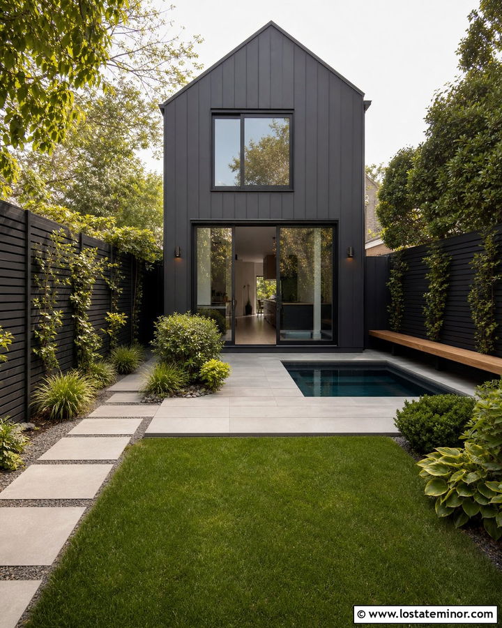Black House With Small Plunge Pool - 30 Black House Design With Swimming Pool Ideas