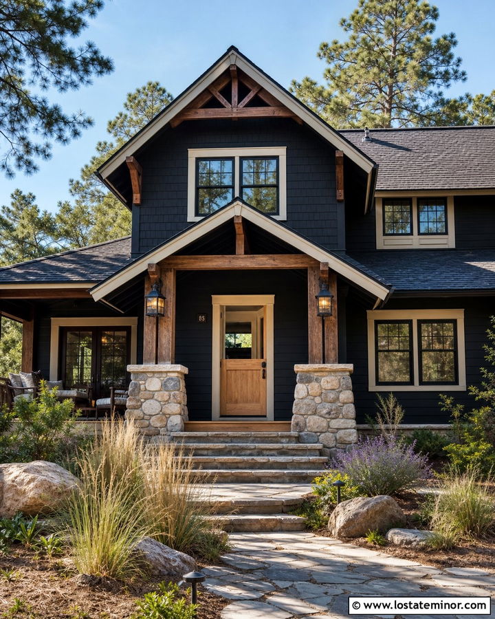 Black House With Stone Porch And Dutch Door - 30 Black House Design With Dutch Door Ideas
