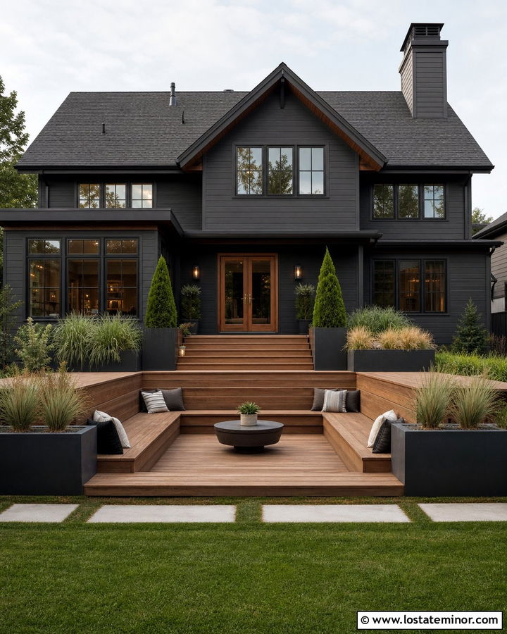 Black House With Sunken Deck - 30 Black House Design With Deck Ideas