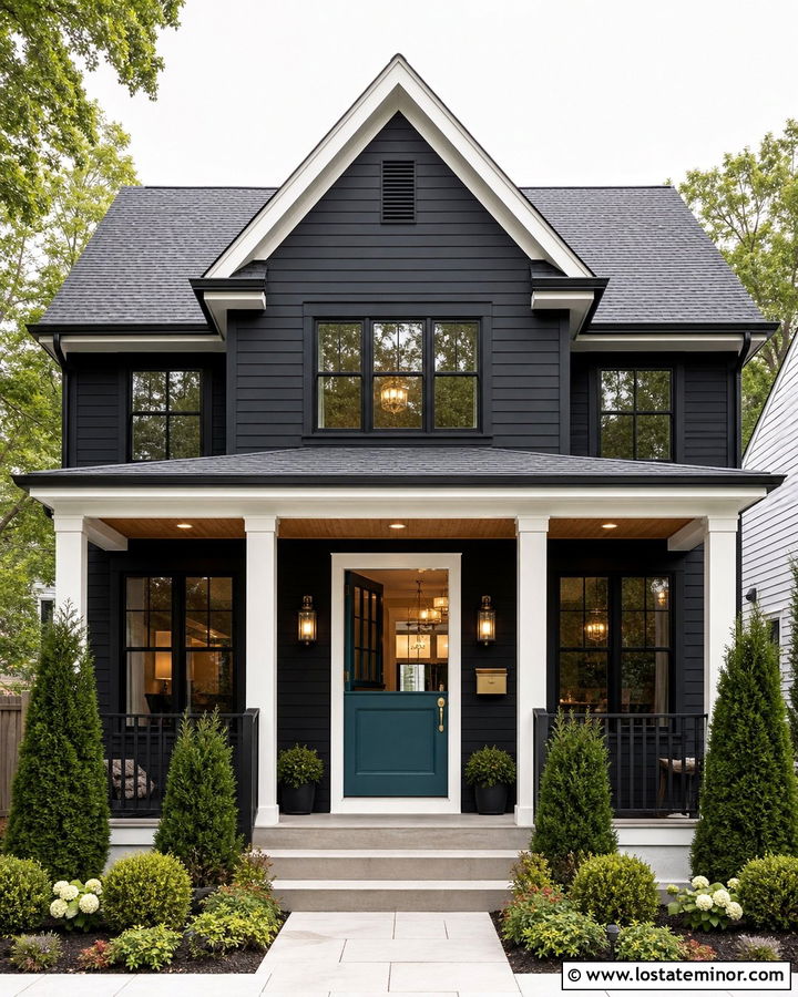 Black House With Teal Dutch Door - 30 Black House Design With Dutch Door Ideas