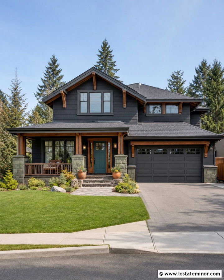 Black House With Teal Front Door - 30 Black House Design With Front Door Ideas
