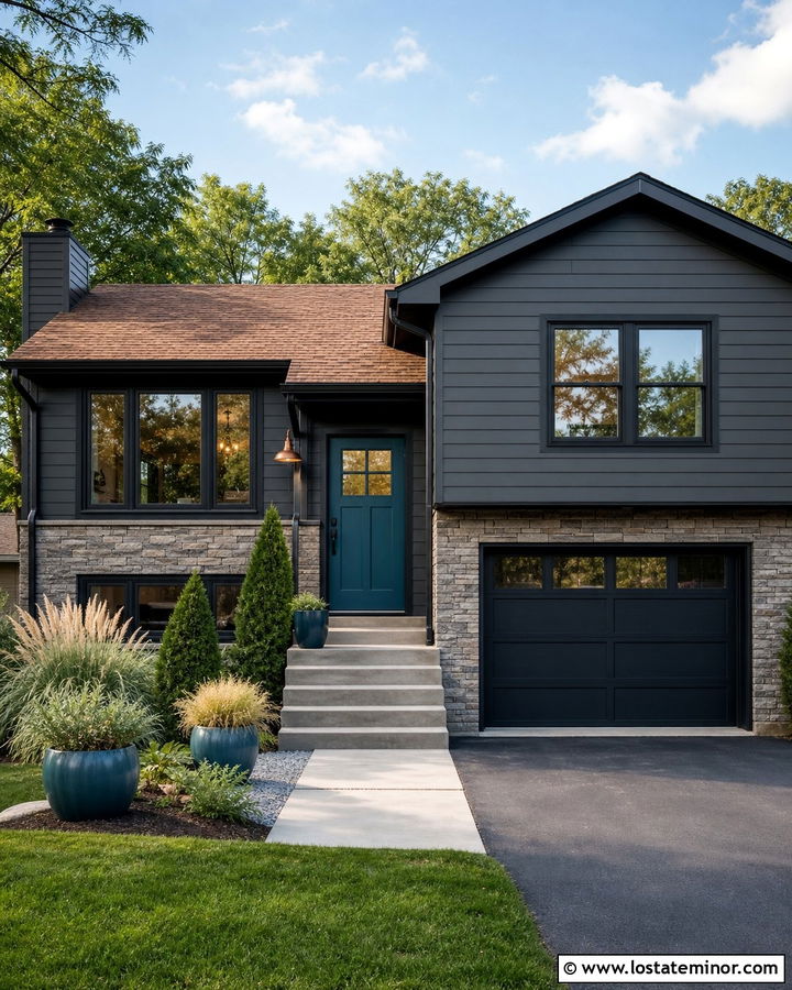 Black House With Teal Front Door - 30 Black House Design With Entry Door Ideas