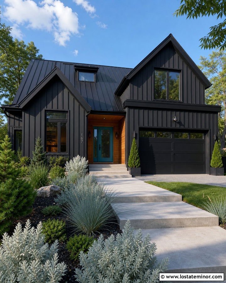 Black House With Teal Storm Door - 30 Black House Design With Storm Door Ideas