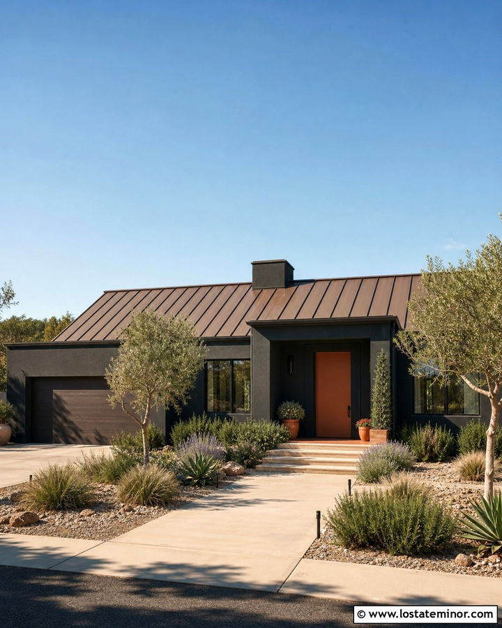 Black House With Terracotta Accents - 30 Black House Design With Accents Ideas