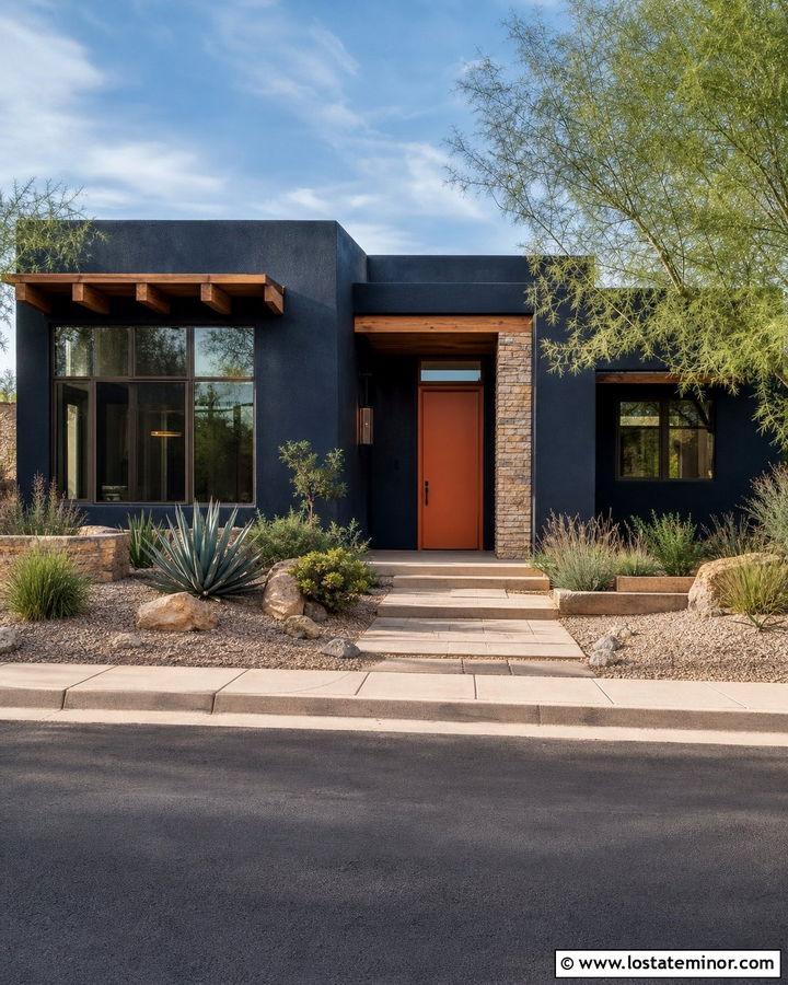 Black House With Terracotta Front Door - 30 Black House Design With Front Door Ideas