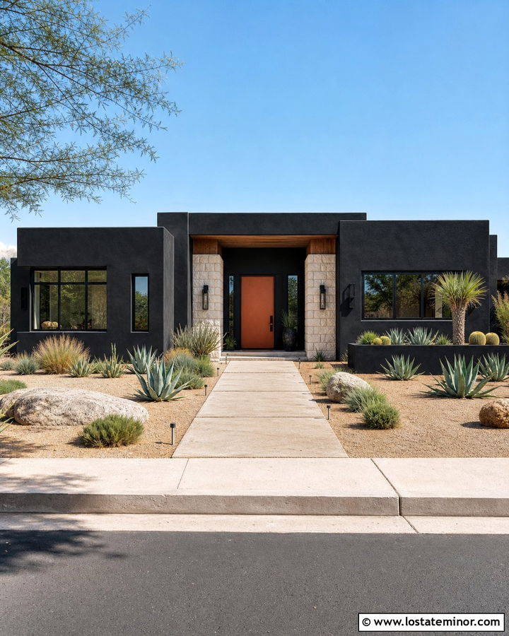 Black House With Terracotta Front Door - 30 Black House Design With Entry Door Ideas