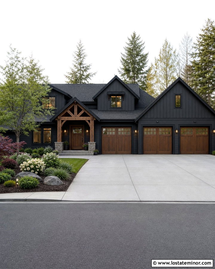 Black House With Three Car Garage - 30 Black House Design With Garage Door Ideas