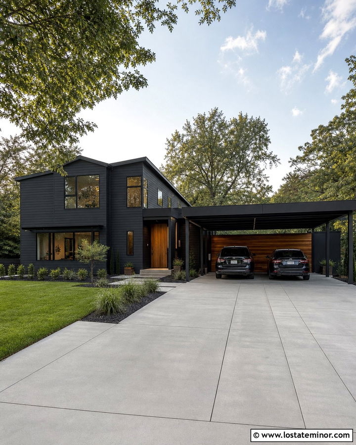 Black House With Two Car Carport - 30 Black House Design With Carport Ideas