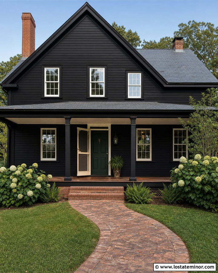 Black House With Vintage Screen Door - 30 Black House Design With Screen Door Ideas