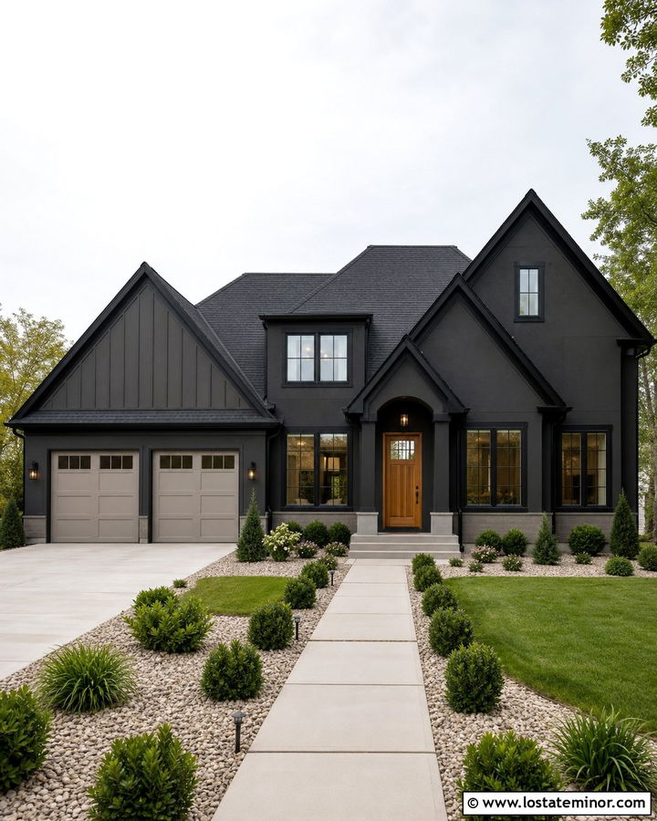 Black House With Warm Gray Accents - 30 Black House Design With Accents Ideas