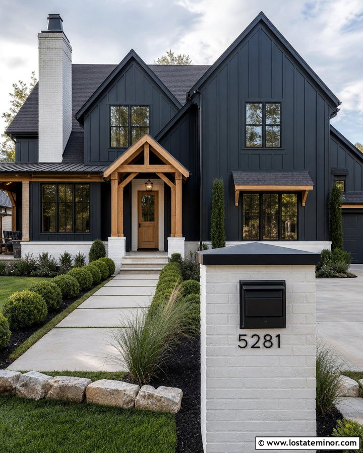 Black House With White Brick Mailbox - 30 Black House Design With Mailbox Ideas