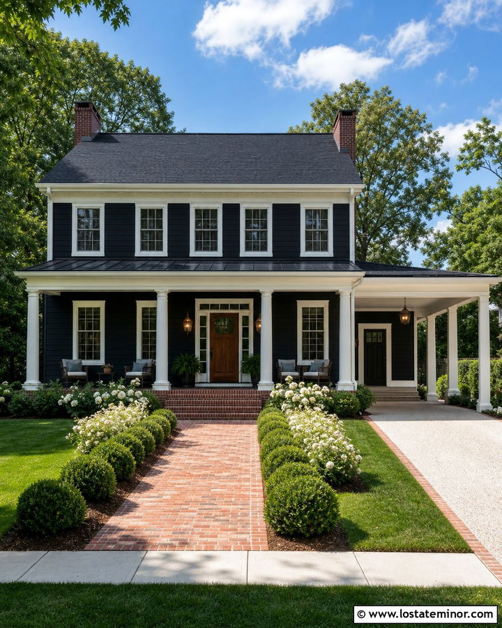 Black House With White Carport Trim - 30 Black House Design With Carport Ideas