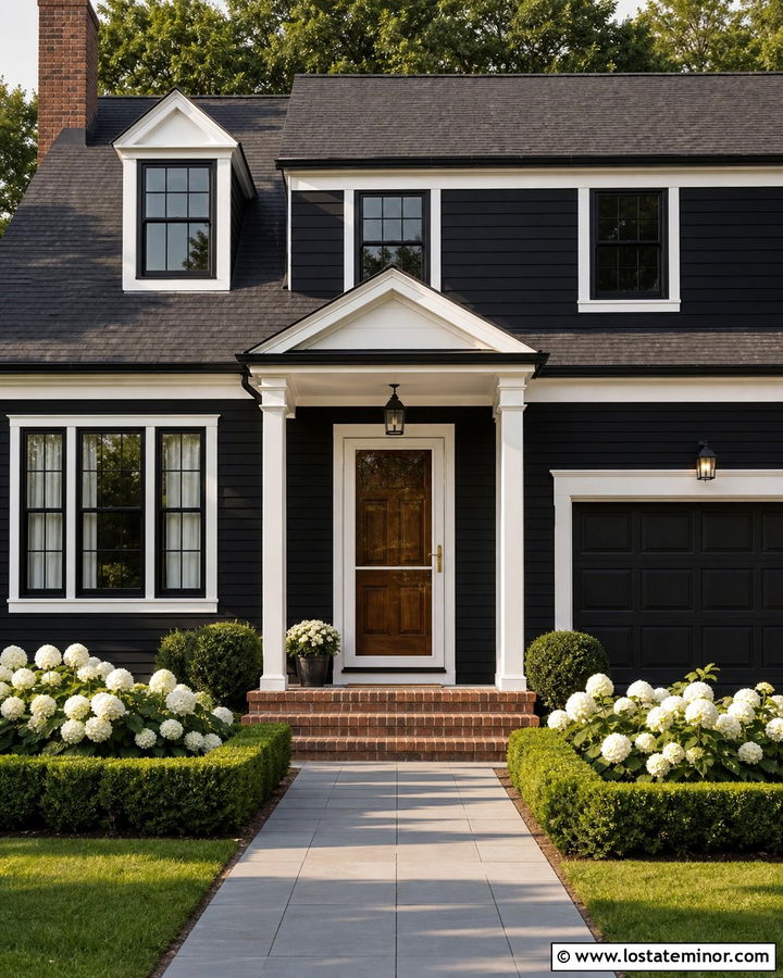 Black House With White Full View Storm Door - 30 Black House Design With Storm Door Ideas
