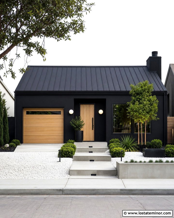Black House With White Globe Lights - 30 Black House Design With Light Fixtures Ideas