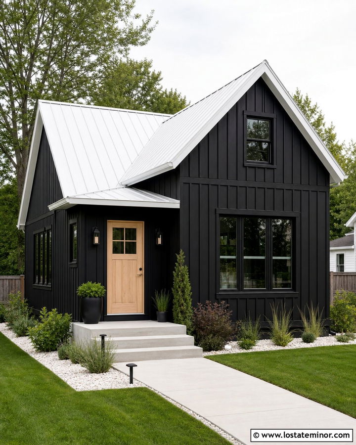 Black House With White Metal Roof - 30 Black House Design With Roof Ideas