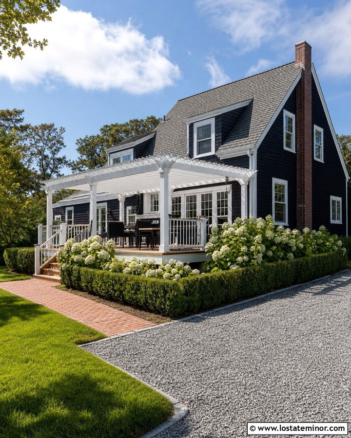 Black House With White Pergola - 30 Black House Design With Pergola Ideas