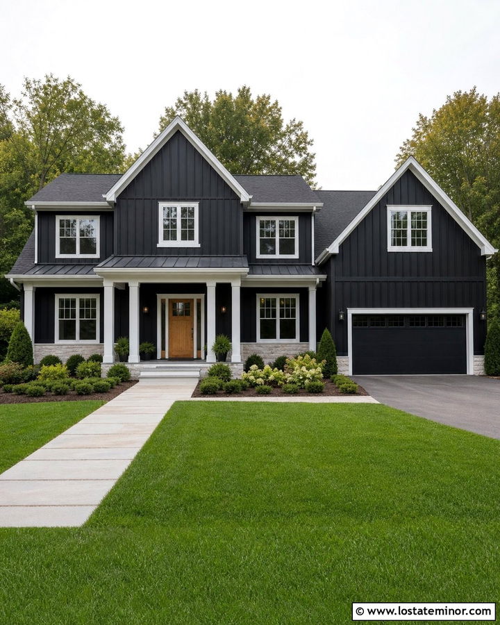 Black House With White Trim - 30 Black House Design With Trim Ideas