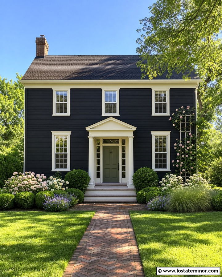 Black House With White Trim And Rose Garden - 30 Black House Design With Landscaping Ideas