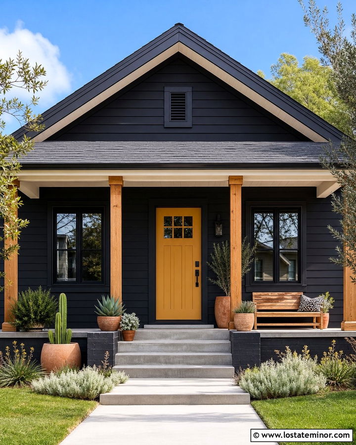 Black House With Yellow Front Door - 30 Black House Design With Entry Door Ideas